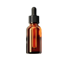 Isolated Amber Dropper Bottle with Tea Tree Oil and Leaves on Transparent Background