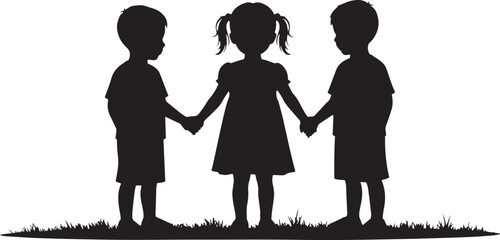 Silhouette of Three Children Holding Hands kids friendship