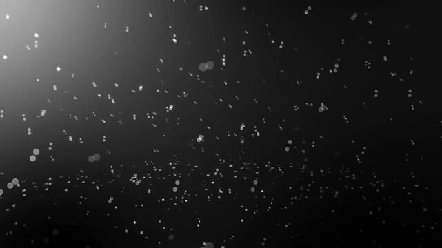 Falling bouncing abstract white particles on dark gray digital background