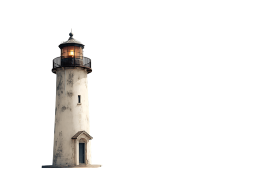 Lighthouse shining brightly against a dark night sky, symbolizing guidance and hope.