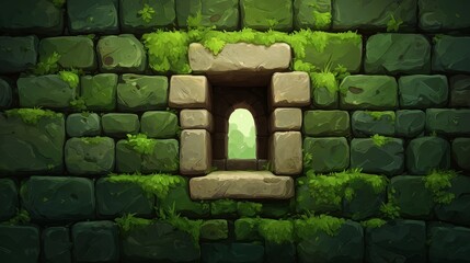 Rustic stone wall with window, architectural photography of texture and light old.