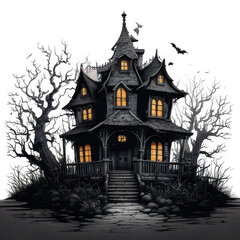 Fototapeta premium Haunted house silhouette, isolated on white and transparent background