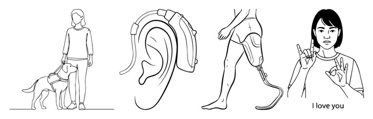 disability accessibility icon set line art vector