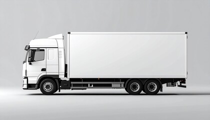 Box truck advertising mockup with white panel, isolated on plain background, template for branding, logistics, and commercial design.