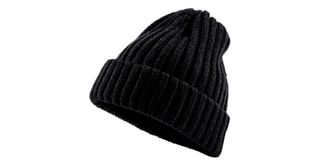 Stylish black winter beanie, perfect for cold weather.