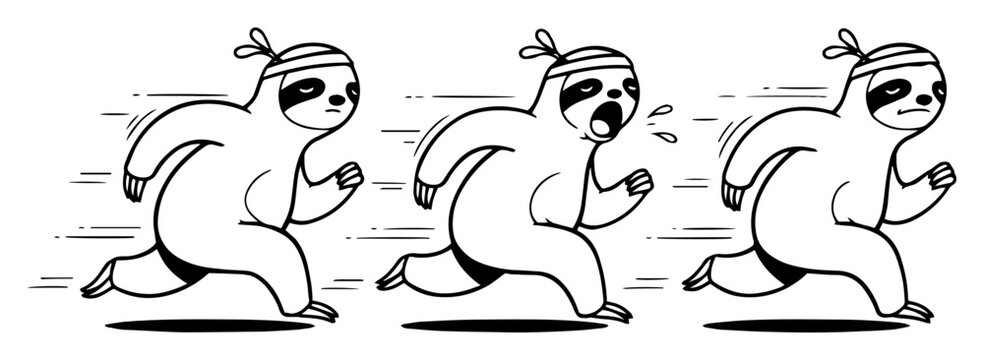 vector running sloth fast funny cartoon character set illustration