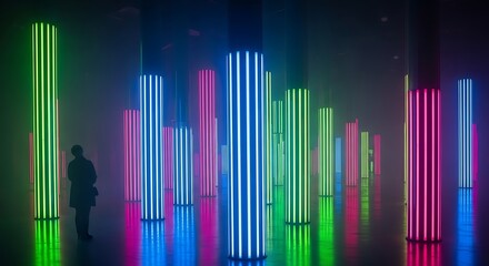 Vibrant Colorful Neon Columns Installation.