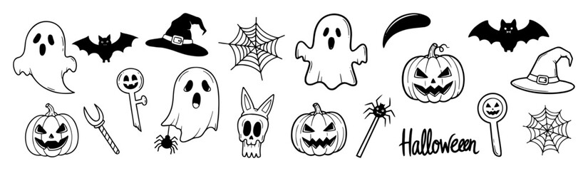 vector halloween doodle spooky icon set