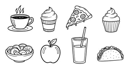 vector doodle food and drink icon set