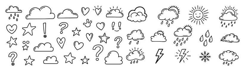 vector doodle weather cloud sun rain symbol set
