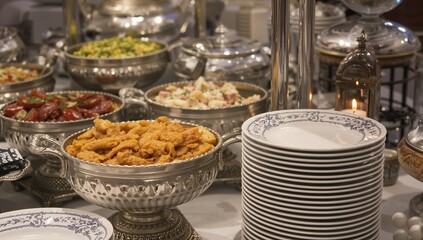 Fototapeta premium Elegant buffet spread luxurious catering event delicious food display ready to serve guests