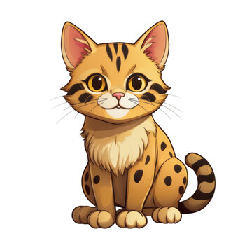 Cute cartoon illustration of Cheetoh cat with soft shading, showcasing its playful expression and distinctive spots. This charming character captures essence of feline joy and curiosity