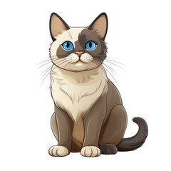 Charming Colorpoint Shorthair cat illustration featuring soft shading and vibrant blue eyes. This full body cartoon style depiction captures cat playful and friendly demeanor, making it appealing