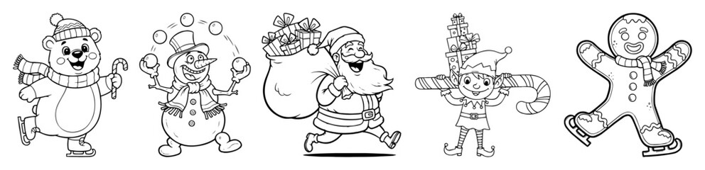 vector christmas cartoon character set snowman santa elf