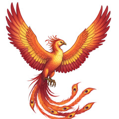 Fototapeta premium Majestic Phoenix in Flight Mythological Bird Illustration isolated on transparent background