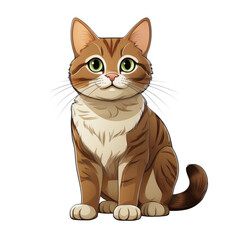 Fototapeta premium Cute cartoon illustration of Domestic Shorthair cat with striped coat, large expressive eyes, and fluffy tail. cat sits upright, exuding friendly and playful demeanor