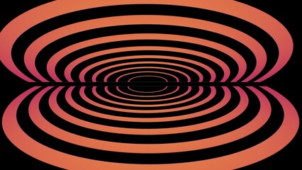 A hypnotic illusion of orange and pink concentric rings mirrored across a horizontal axis, creating a futuristic tunnel effect with infinite depth.