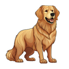 Cheerful Golden Retriever stands proudly, showcasing its beautiful golden fur and friendly expression. This cartoon style illustration captures dog playful spirit and warmth, making it appealing