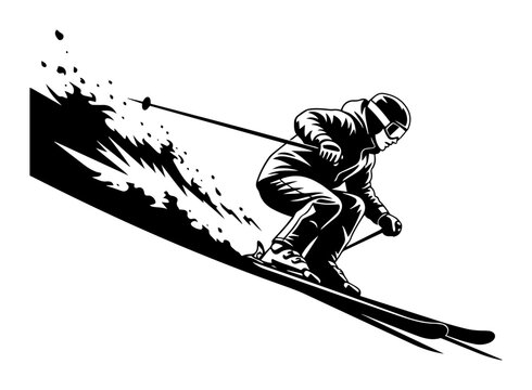 skier on mountain slope winter sport vector