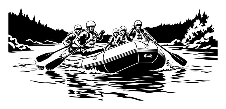 team river rafting adventure vector illustration