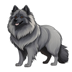Charming Keeshond dog illustration featuring soft shading and side angle view. This full body cartoon style image captures dog fluffy coat and friendly expression, evoking warmth and joy
