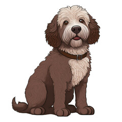 Lagotto Romagnolo dog illustration cartoon style full body soft shading friendly expression sitting pose detailed fur texture playful demeanor vector art colorful design