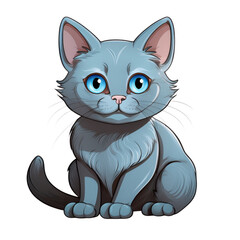 Fototapeta premium Cute blue cat with large blue eyes, soft fur, and playful expression, sitting gracefully. This charming illustration captures essence of friendly feline companion
