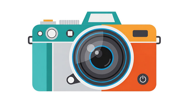 Vector illustration of a colorful retro-style camera, a modern icon for photography, hobby, and creative projects isolated on a white background