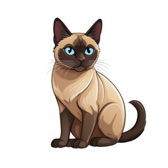 Fototapeta premium Siamese cat illustration featuring full body view with soft shading and side angle. cat has striking blue eyes and sleek coat, exuding charming and playful demeanor