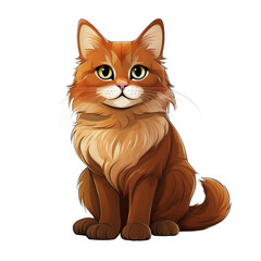 Charming cartoon illustration of Tiffanie cat, featuring full body view with soft shading and side angle. cat has vibrant orange coat and expressive green eyes, exuding friendly and playful