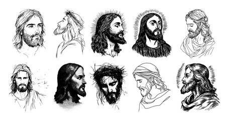 collection of jesus christ face sketches isolated vintage © Aisha Kudorova