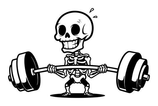 funny cartoon skeleton lifting weights gym workout
