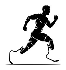 amputee runner with prosthetic legs silhouette vector