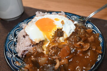 手作りカレー目玉焼きのせ