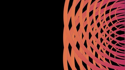A striking digital artwork of interwoven orange and pink ribbons forming hypnotic curves on a black background, creating depth, balance, and a mesmerizing optical illusion.