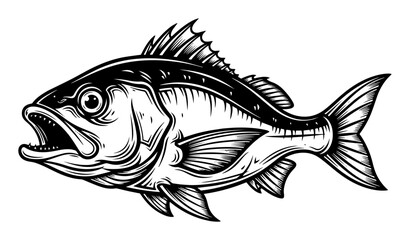 bass fish vintage monochrome vector logo illustration