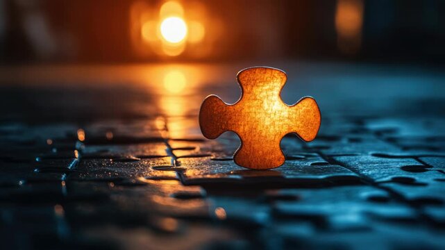 Single puzzle piece against illuminated background, symbolizing final solution