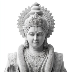 Elegant white marble statue of goddess durga in serene temple spiritual environment close-up view