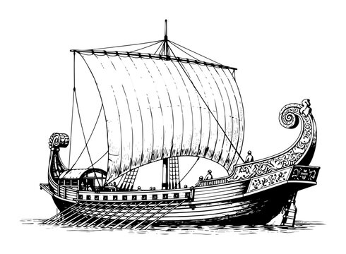 ancient viking longship drakkar sketch vector illustration