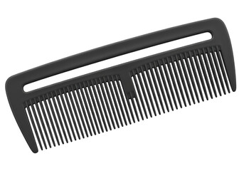 Black plastic hair comb isolated on black background studio shot