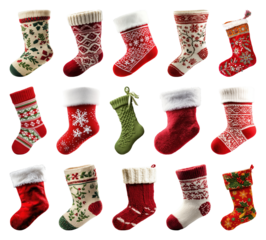 PNG Festive Christmas stockings collection, element set on transparent background