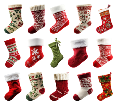 PNG Festive Christmas stockings collection, element set on transparent background