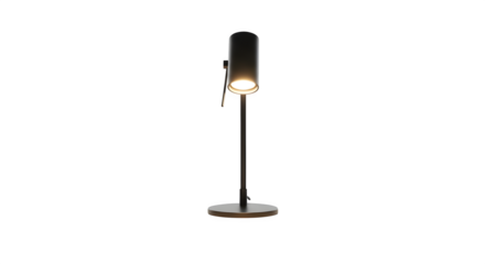 Modern black desk lamp isolated on transparent background, a sleek and minimalist design providing focused illumination for work or study, adjustable and stylish