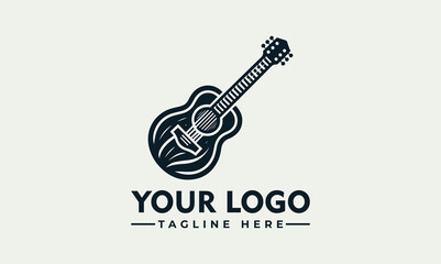 A stylized logo featuring an acoustic guitar within a dark circular frame, with text below.