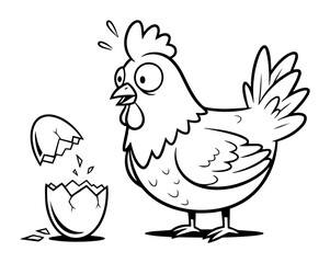 surprised cartoon chicken with hatching egg vector