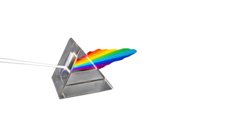 Light dispersion through a prism, showcasing the separation of white light into its constituent colors, isolated on transparent background