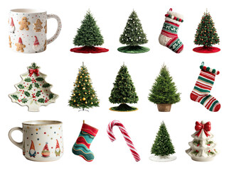 PNG Festive Christmas decorations collection, element set on transparent background