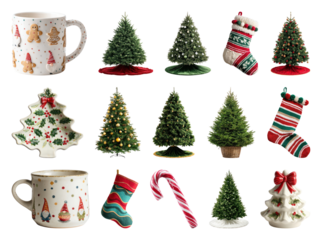 PNG Festive Christmas decorations collection, element set on transparent background