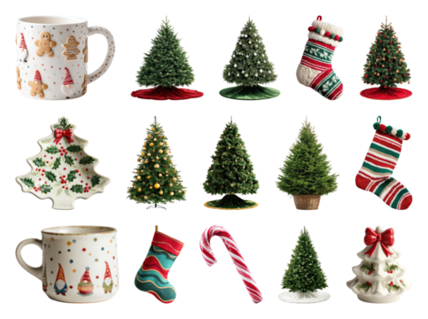 PNG Festive Christmas decorations collection, element set on transparent background