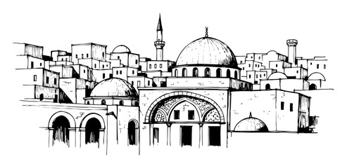 Naklejka premium jerusalem old city hand drawn sketch vector illustration